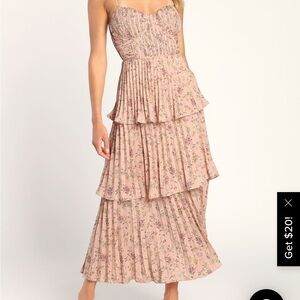 Lulus Cascading Crush Pink Floral Print Tiered Bustier Midi Dress size medium